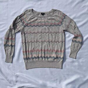 TORRID Pointelle Light Weight Knit Cotton Sweater Cream Pink Chevron Detail Sz 1